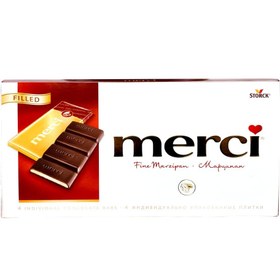 شکلات تخته ای طلایی خمیر بادام مرسی (merci) 100 گرمی